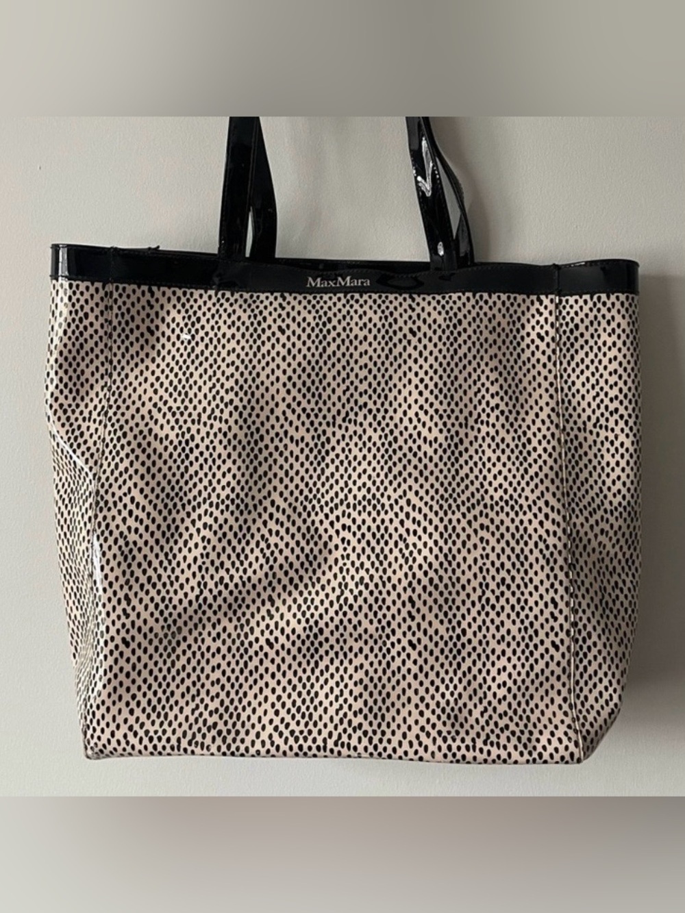 Max Mara PVC Waterproof Tote Shopper Bag Black & Cream